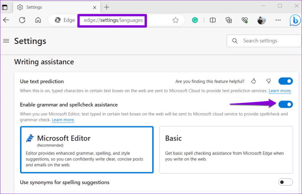 Enable-Spell-Check-in-Edge-1024x658-1 أفضل 8 طرق لإصلاح عدم عمل التدقيق الإملائي في Gmail