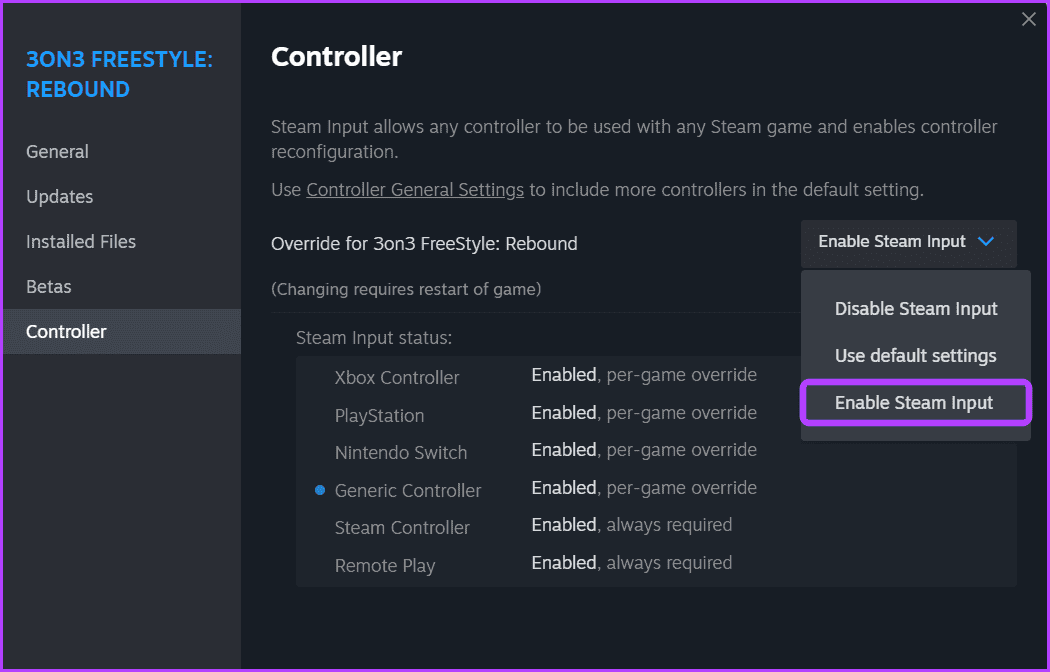 Enable-Steam-Input أفضل 7 طرق لإصلاح عدم التعرف على جهاز التحكم في Steam على Windows 11