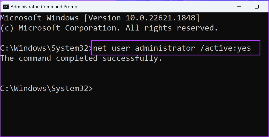 Enable-the-Built-in-Admin-Account- أفضل 8 طرق لإصلاح مشكلة "لا يمكن إعادة تعيين Microsoft Store" على Windows 11
