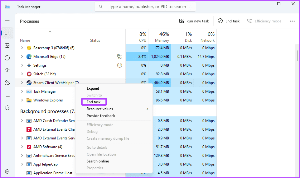 End-Task-3 أفضل 7 طرق لإصلاح عدم التعرف على جهاز التحكم في Steam على Windows 11