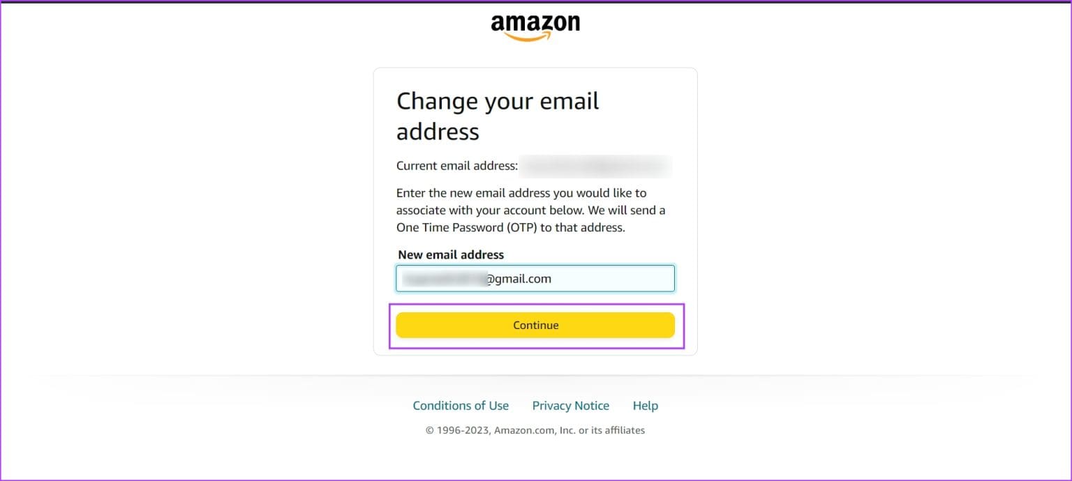 Enter-New-Email-and-Click-on-Continue-1536x690-1 كيفية تغيير عنوان البريد الإلكتروني على حساب Amazon