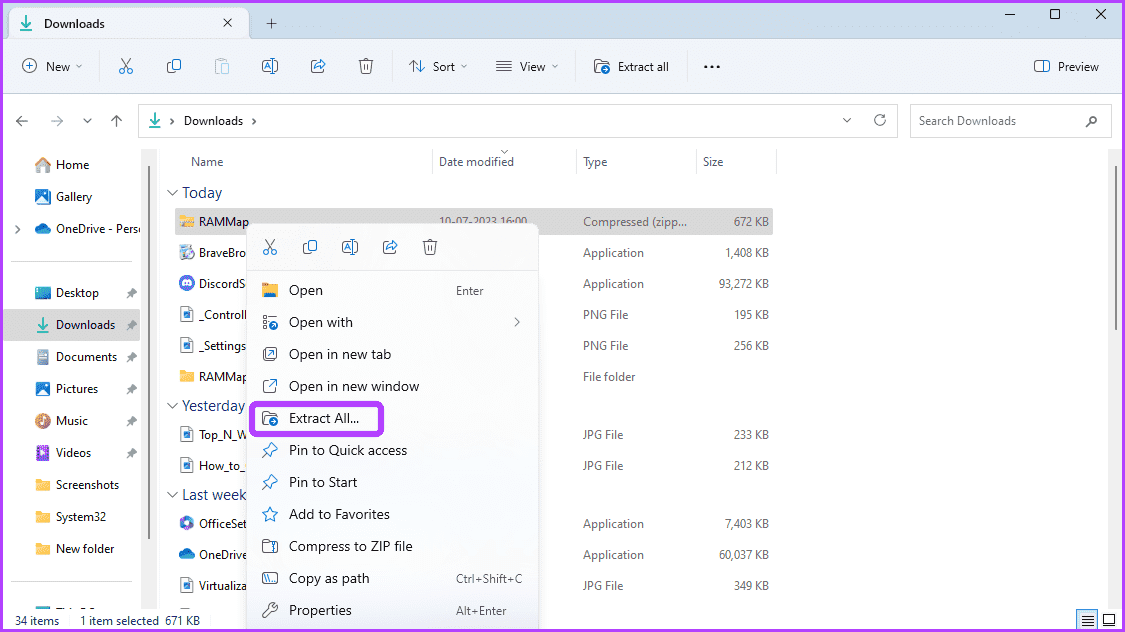 Extract-all أفضل 3 طرق لمسح ذاكرة التخزين المؤقت لذاكرة الوصول العشوائي على Windows 11