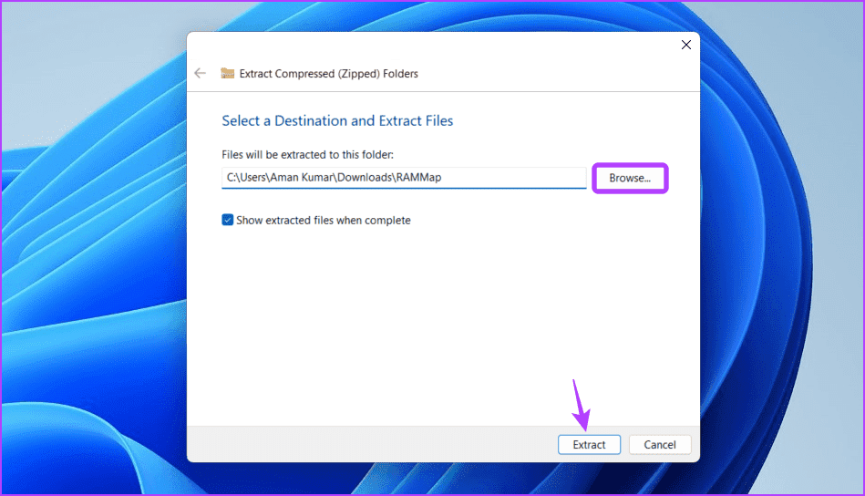 Extract-button أفضل 3 طرق لمسح ذاكرة التخزين المؤقت لذاكرة الوصول العشوائي على Windows 11