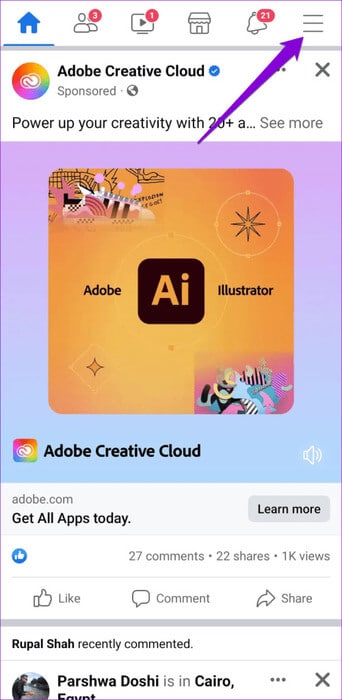 Facebook-App-Menu-on-Android-500x1024-1 كيفية استخدام الصورة الرمزية أثناء مكالمات الفيديو على Instagram وFacebook Messenger