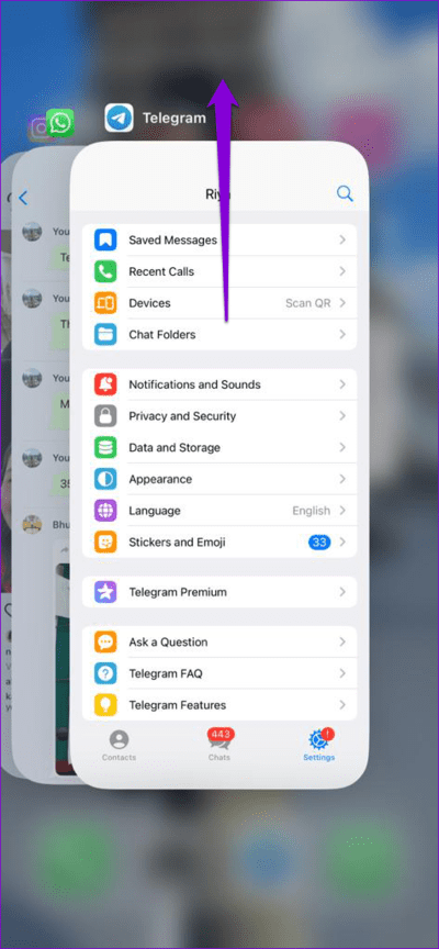 Force-Stop-Telegram-iPhone أفضل 9 طرق لإصلاح لا يمكن تسجيل الدخول إلى Telegram على Android و iPhone