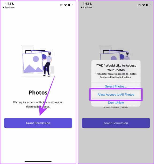 Grant-Permission-to-TVD-on-iOS 5 طرق لتنزيل الصور ومقاطع الفيديو من Threads