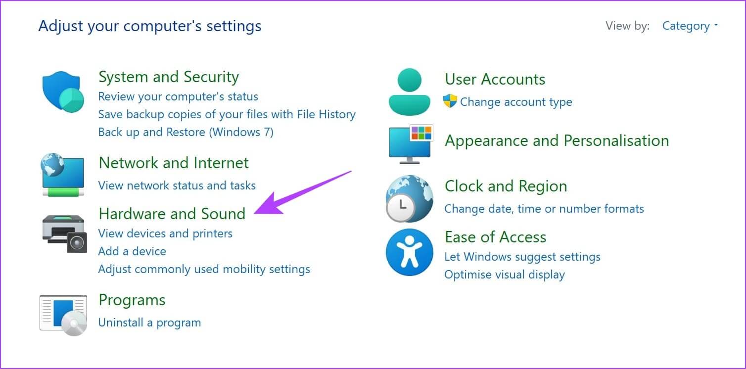 Hardware-and-Sound-2-1 كيفية استخدام شاشة خارجية مع جهاز كمبيوتر محمول مغلق على نظام Windows