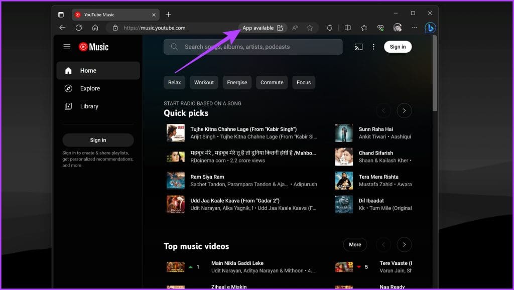 If-youre-using-Microsoft-Edge-you-can-directly-click-on-the-app-icon-in-the-address-bar-as-shown-below-1024x578-1 كيفية تثبيت تطبيق YouTube Music على سطح المكتب (Windows وMac)