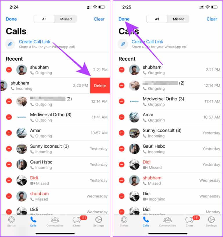 Items-Deleted-from-WhatsApp-Call-History-on-WhatsApp-iOS-768x818-1 كيفية حذف سجل مكالمات WhatsApp على أجهزة Android وiOS