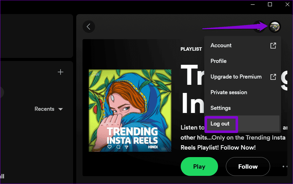 Log-Out-of-Spotify-on-Desktop أفضل 9 طرق لإصلاح خطأ "Spotify لا يمكنه تشغيل هذا الآن"