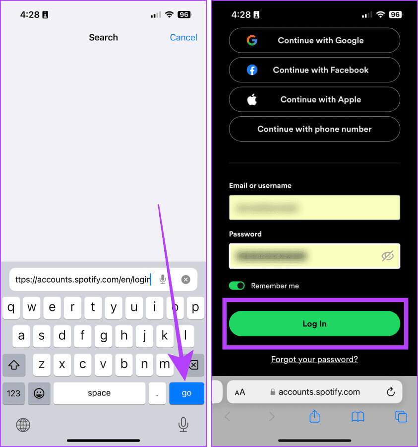Logging-into-Spotify-on-mobile-browser كيفية استرداد قوائم تشغيل Spotify المحذوفة (الويب والتطبيق)