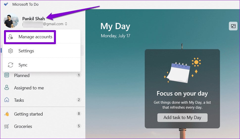 Manage-Accounts-in-Microsoft-To-Do أفضل 7 طرق لإصلاح عدم مزامنة تطبيق Microsoft To Do على Windows