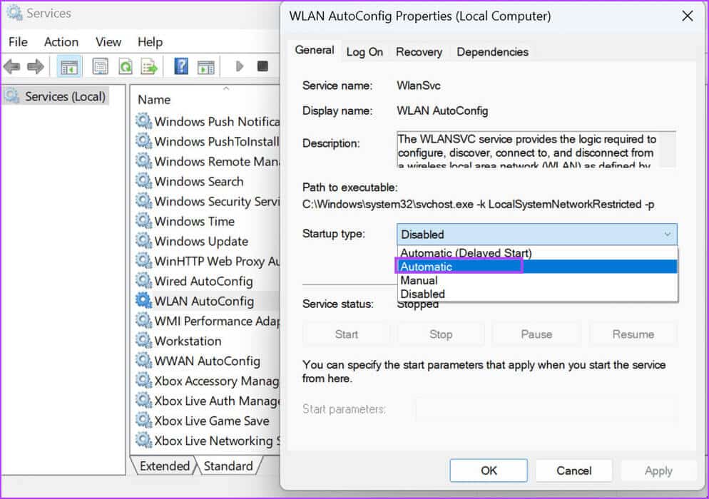 Manually-Tweak-the-Service-4 أفضل 8 طرق لإصلاح خطأ "تعذر على Windows بدء تشغيل WLAN AutoConfig Service"