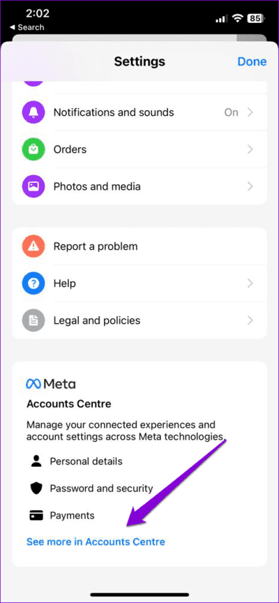 Meta-Account-Center-Settings أفضل 7 طرق لإصلاح عدم إختفاء إشعار Facebook Messenger