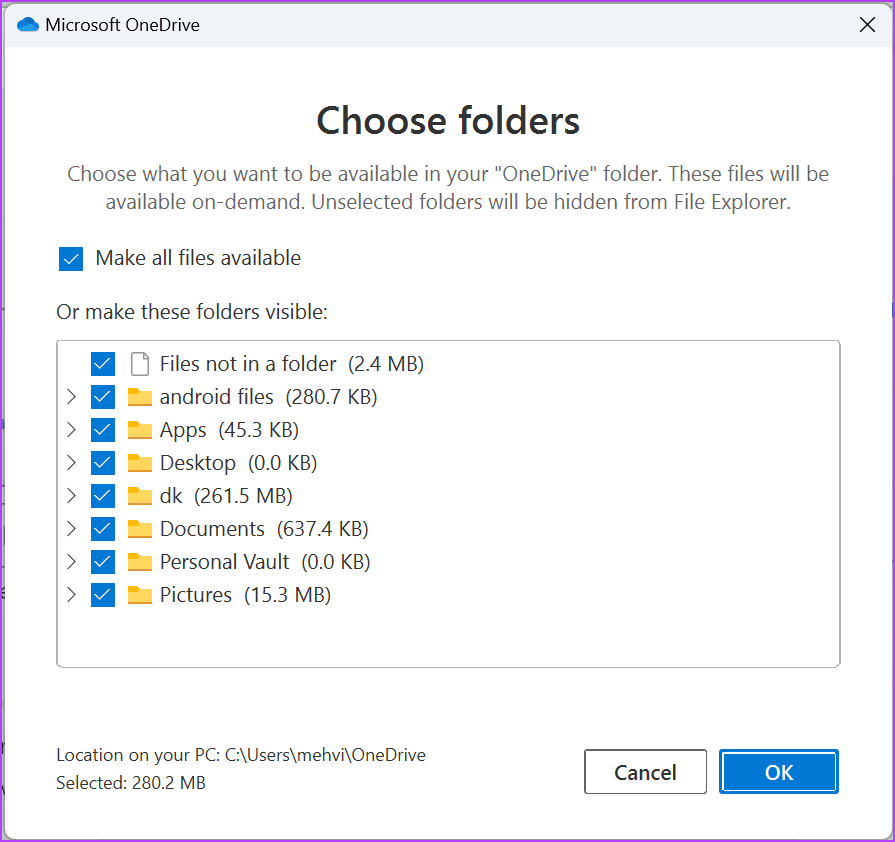 OneDrive-Select-Sync-Folders كيفية منع OneDrive من مزامنة المجلدات على Windows