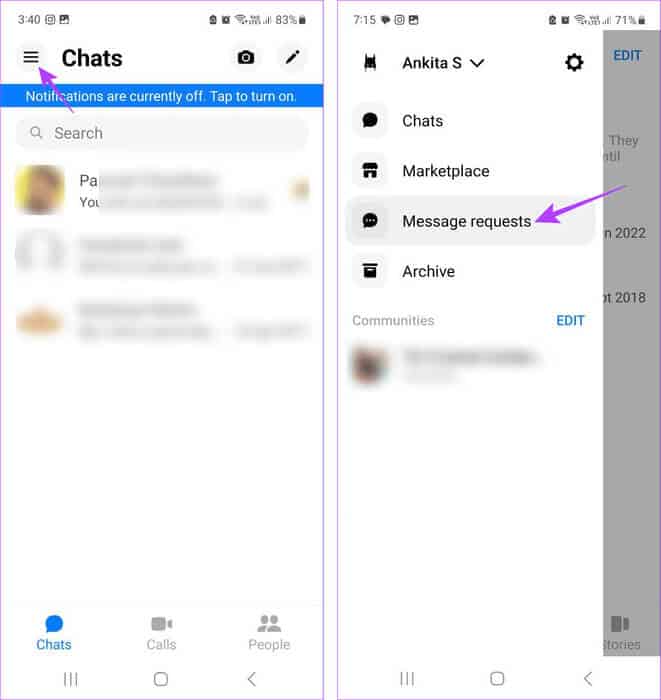 Open-Message-Requests كيفية عرض المحادثات السرية على Messenger