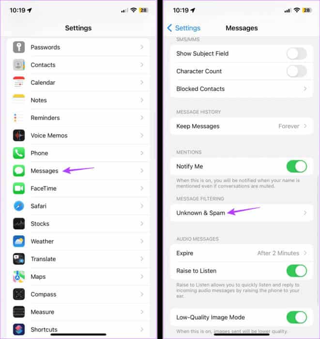 Open-Message-Settings كيفية حظر الدردشات الجماعية المزعجة على iPhone
