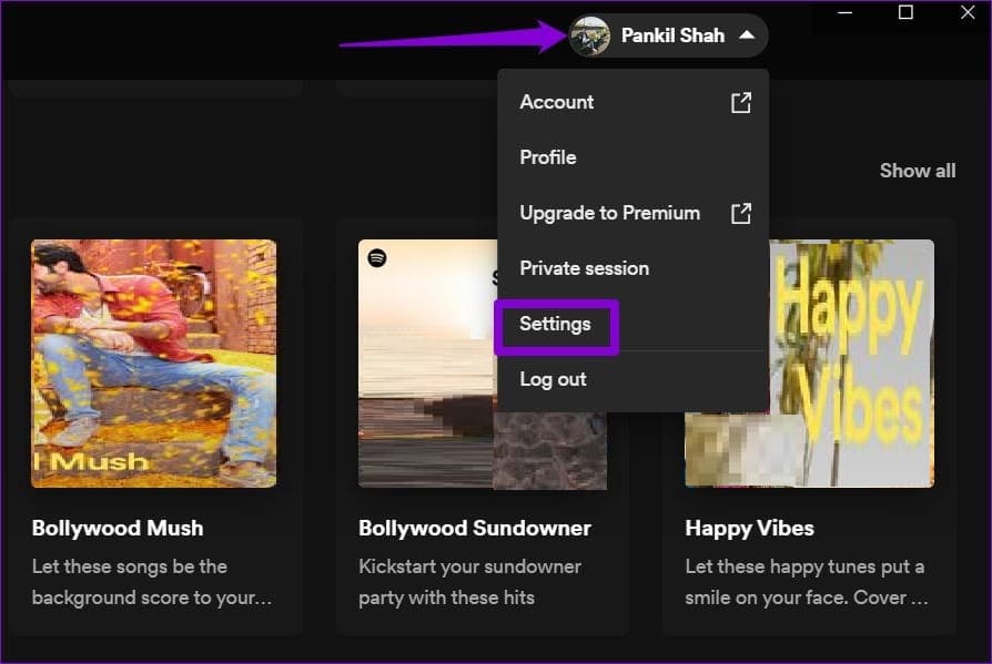 Open-Spotify-App-Settings-Windows أفضل 9 طرق لإصلاح خطأ "Spotify لا يمكنه تشغيل هذا الآن"