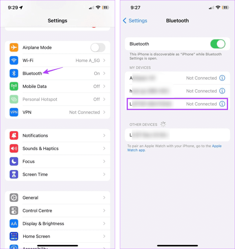 Open-iPhone-Bluetooth-Settings 9 طرق لإصلاح مشكلة انخفاض مستوى صوت Apple Music على iPhone