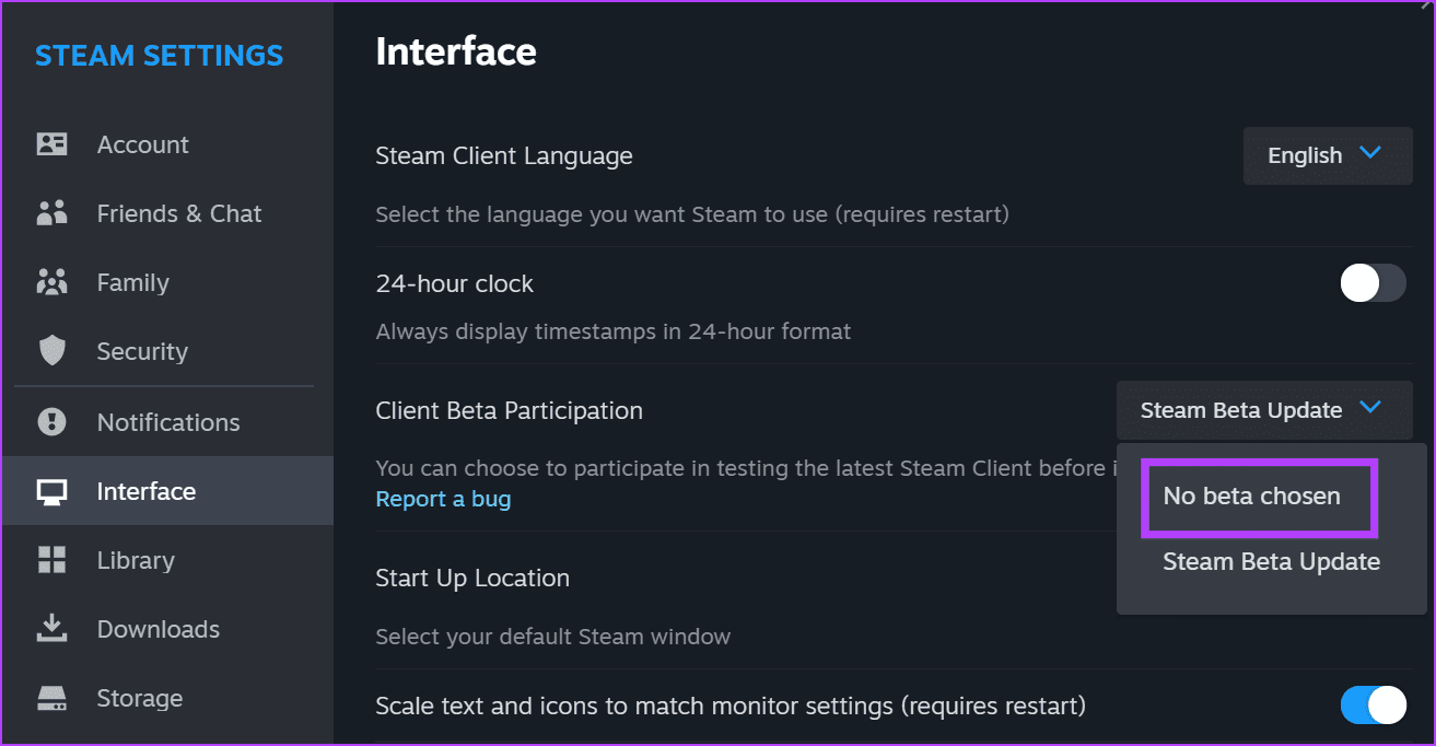 Opt-Out-of-Beta-Releases-2 أفضل 8 طرق لإصلاح خطأ "تكوين المستودع غير صالح" على Steam في Windows 11