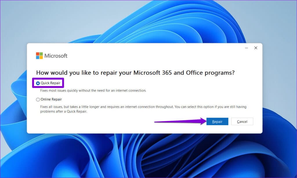 Quick-Repair-Office-1-1024x614-1 أفضل 6 إصلاحات لعدم عمل التدقيق الإملائي في Microsoft Outlook لـ Windows