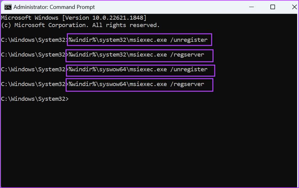 Re-register-Windows-Installer-3 أفضل 7 طرق لإصلاح خطأ لا يمكن الوصول إلى خدمة Windows Installer