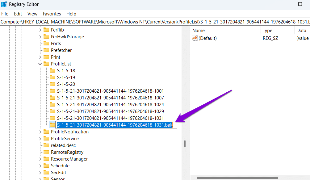Rename-Key-in-Registry أهم 5 إصلاحات لخطأ "فشلت خدمة ملف تعريف المستخدم في تسجيل الدخول" في Windows 11