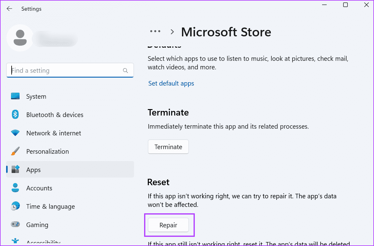 Repair-Microsoft-Store-2-1 أفضل 8 طرق لإصلاح مشكلة "لا يمكن إعادة تعيين Microsoft Store" على Windows 11