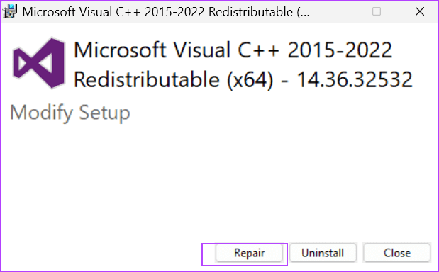 Repair-Visual-C-Redistributable-Installation-3 أفضل 9 طرق لإصلاح عدم عمل NVIDIA GeForce Overlay على Windows