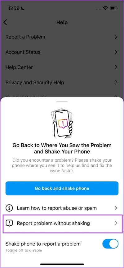 Report-Problem-Without-Shaking كيفية إصلاح ظهور "نقيد نشاطًا معينًا لحماية مجتمعنا" على Instagram