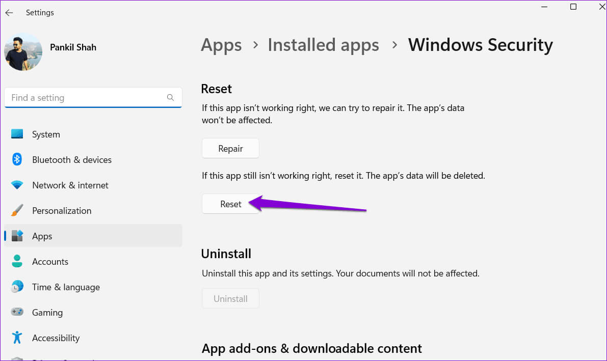 Reset-the-Windows-Security-App-in-Windows-1 أهم 6 طرق لإصلاح الخطأ تم إيقاف Memory Integrity في Windows 11