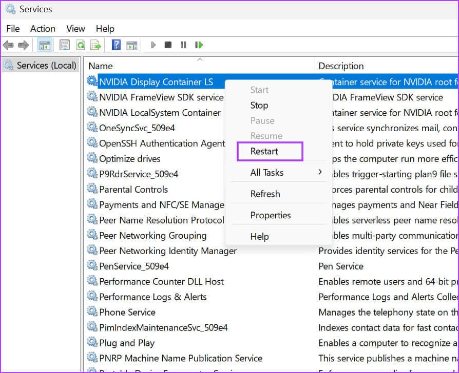 Restart-nvidia-services أفضل 9 طرق لإصلاح عدم عمل NVIDIA GeForce Overlay على Windows