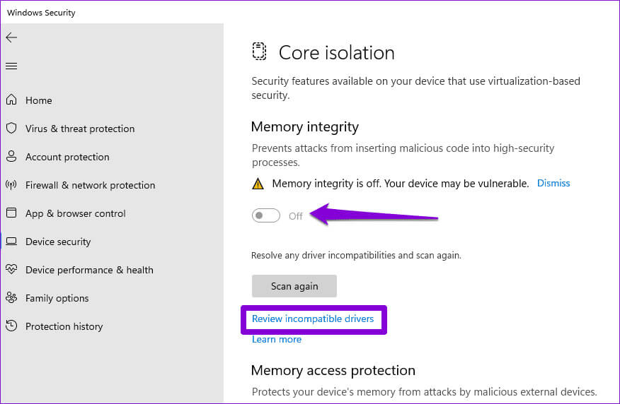 Review-Incompatible-Drivers أهم 6 طرق لإصلاح الخطأ تم إيقاف Memory Integrity في Windows 11