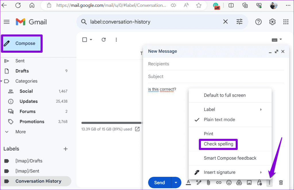 Run-Gmail-Spell-Check-Manually-1-1024x663-1 أفضل 8 طرق لإصلاح عدم عمل التدقيق الإملائي في Gmail