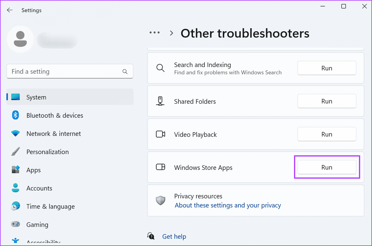 Run-the-Windows-Store-Apps-Troubleshooter-3 أفضل 8 طرق لإصلاح مشكلة "لا يمكن إعادة تعيين Microsoft Store" على Windows 11