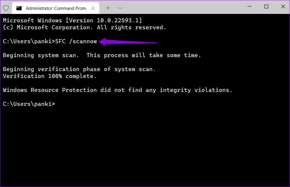 SFC-Scan-on-Windows-11-4 أهم 5 إصلاحات لخطأ "فشلت خدمة ملف تعريف المستخدم في تسجيل الدخول" في Windows 11