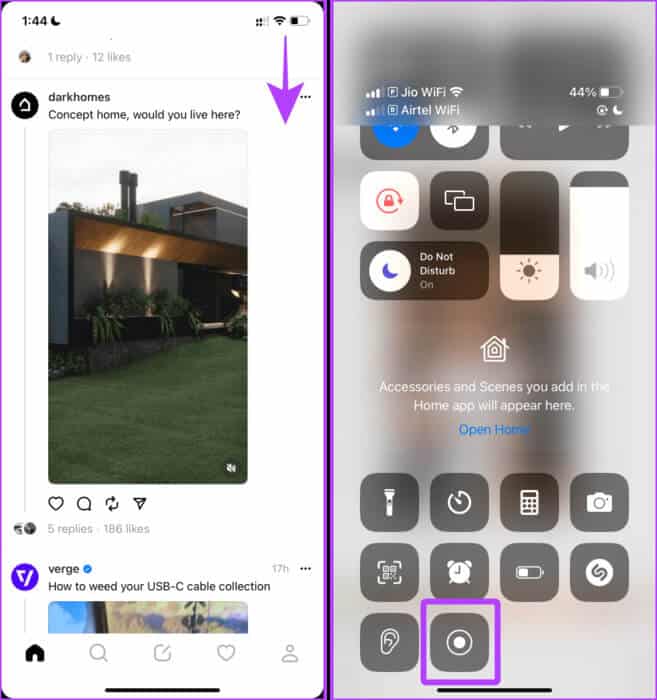 Screen-Record-on-iOS-1 5 طرق لتنزيل الصور ومقاطع الفيديو من Threads