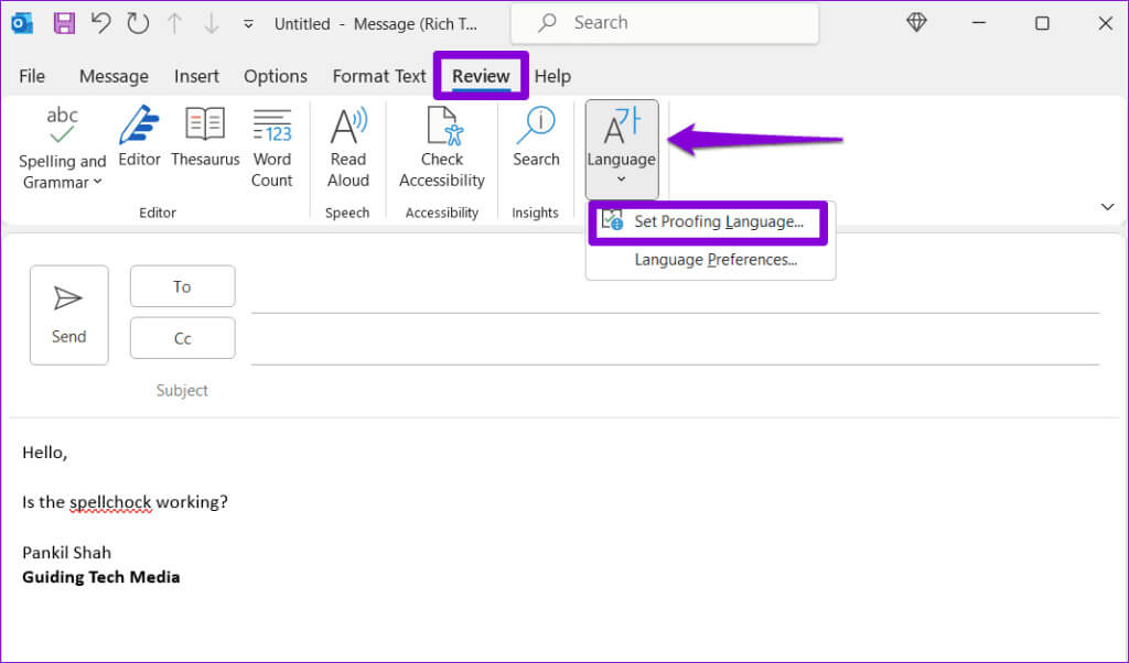Set-Proofing-Languge-in-Outlook-1024x602-1 أفضل 6 إصلاحات لعدم عمل التدقيق الإملائي في Microsoft Outlook لـ Windows