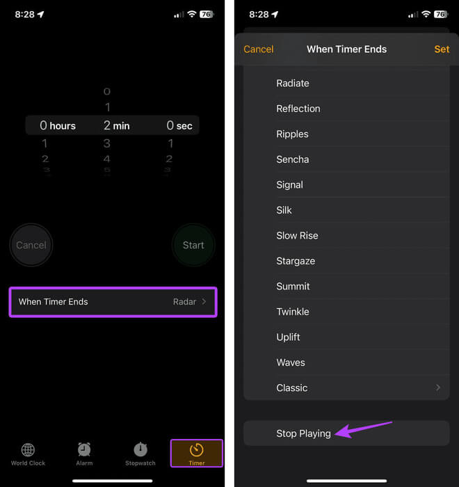 Set-timer-using-Clock-app 4 طرق سهلة لضبط Spotify Sleep Timer على أي جهاز