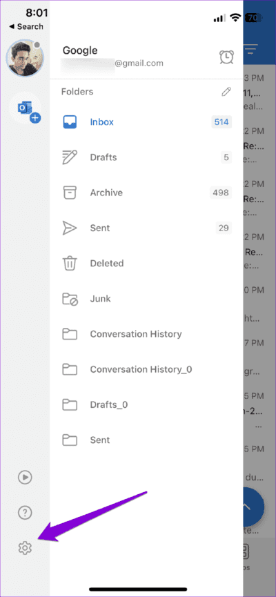Settings-in-Outlook-App-710x1536-1 أفضل 7 طرق لإصلاح عدم إرسال رسائل البريد الإلكتروني في Microsoft Outlook على Android و iPhone