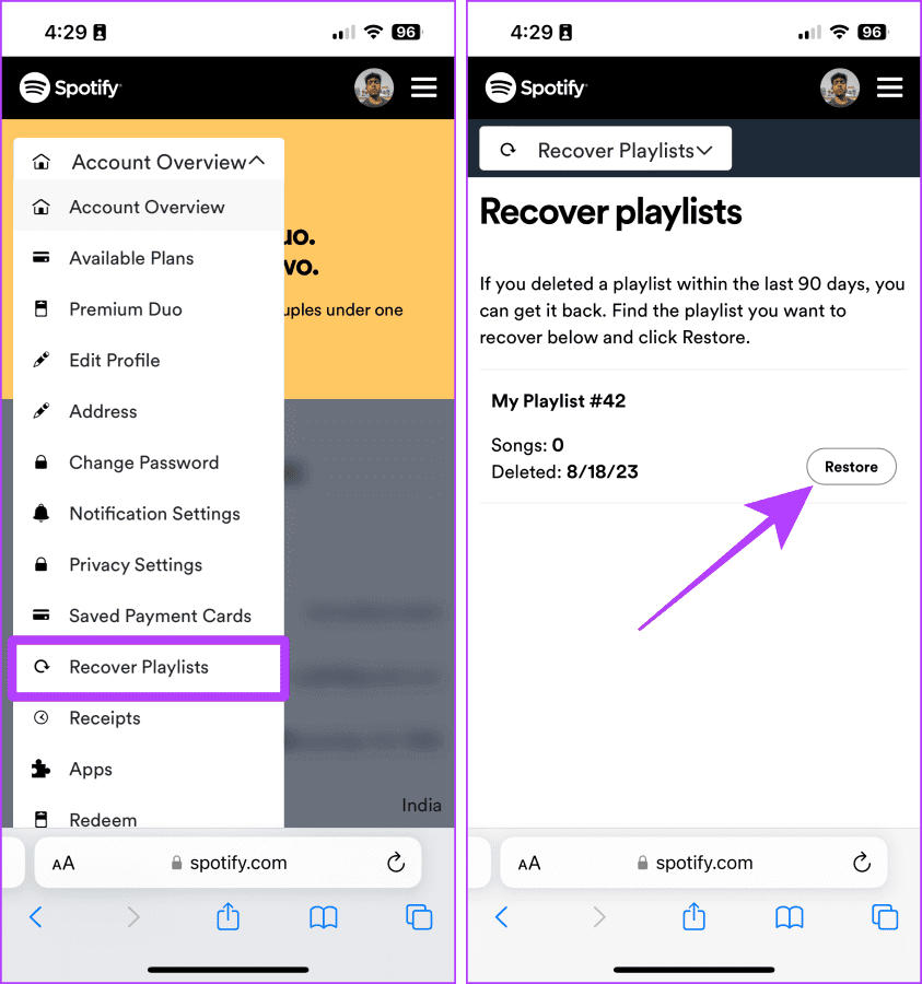 Spotify-Recover-Playlists-page-on-mobile-browser كيفية استرداد قوائم تشغيل Spotify المحذوفة (الويب والتطبيق)