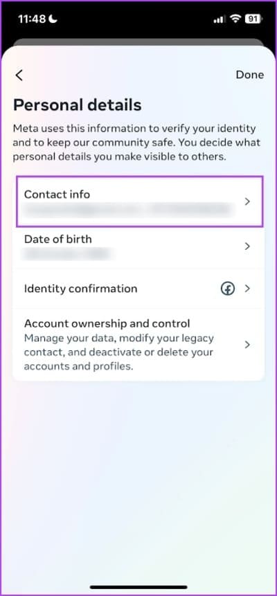 Tap-on-Contact-Info كيفية إصلاح ظهور "نقيد نشاطًا معينًا لحماية مجتمعنا" على Instagram