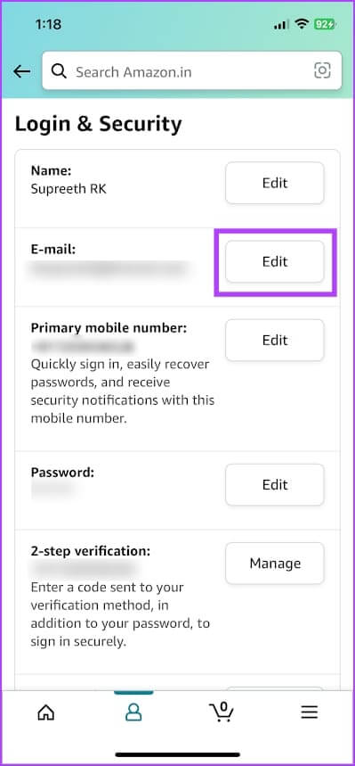 Tap-on-Edit-Next-to-Email كيفية تغيير عنوان البريد الإلكتروني على حساب Amazon