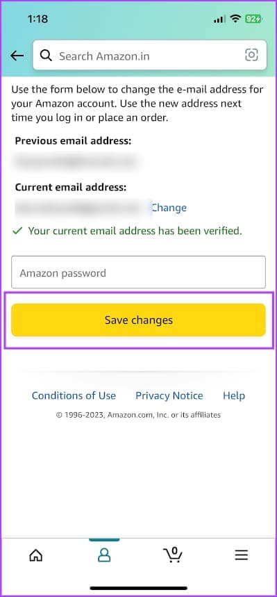 Tap-on-Save-Changes كيفية تغيير عنوان البريد الإلكتروني على حساب Amazon