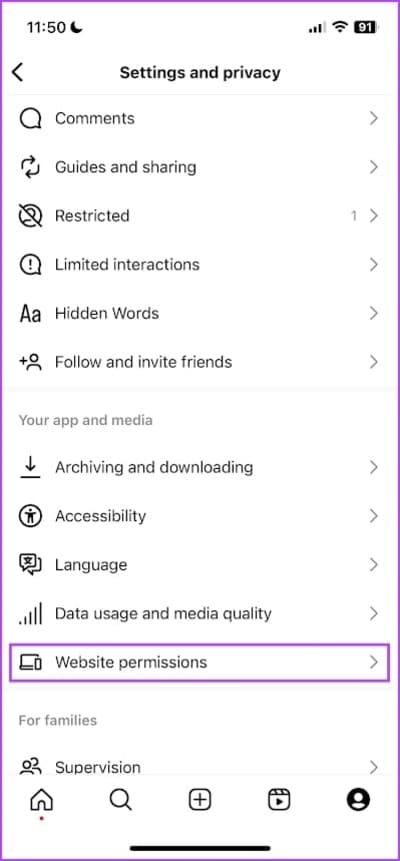 Tap-on-Website-Permissions كيفية إصلاح ظهور "نقيد نشاطًا معينًا لحماية مجتمعنا" على Instagram