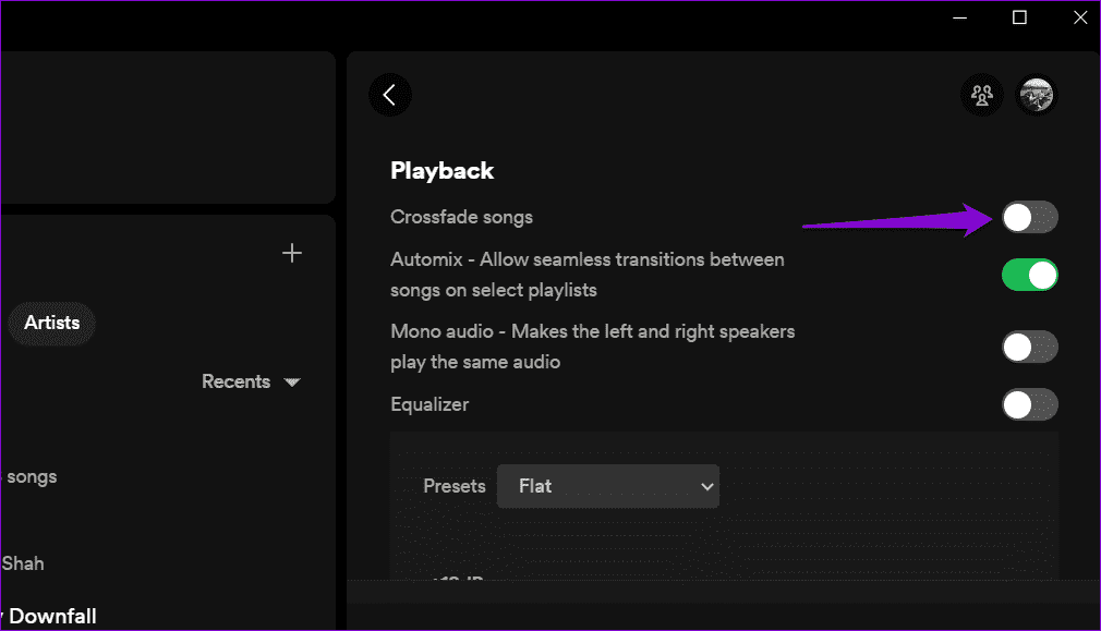 Turn-Off-Crossfade-in-Spotify-for-Desktop أفضل 9 طرق لإصلاح خطأ "Spotify لا يمكنه تشغيل هذا الآن"