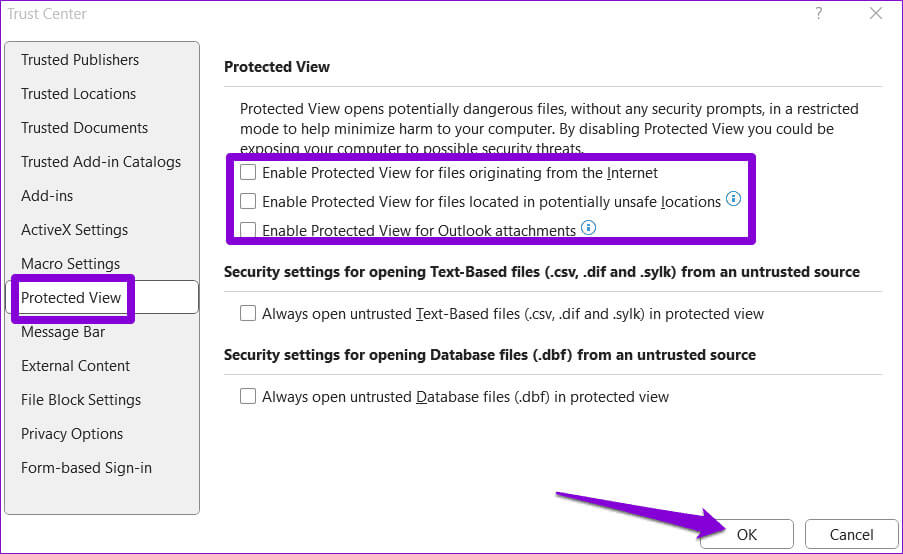 Turn-Off-Protected-View-in-Excel أفضل 6 طرق لإصلاح عدم عمل الارتباطات التشعبية في Microsoft Excel