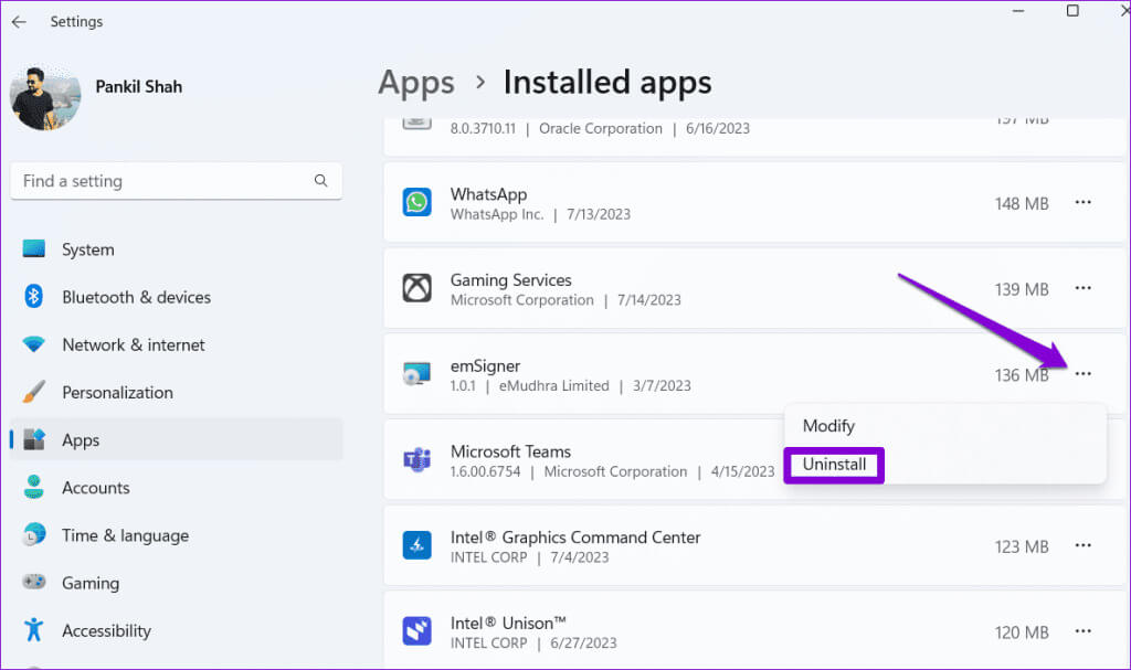 Uninstall-App-From-Windows-11-1024x607-1 أهم 6 طرق لإصلاح الخطأ تم إيقاف Memory Integrity في Windows 11