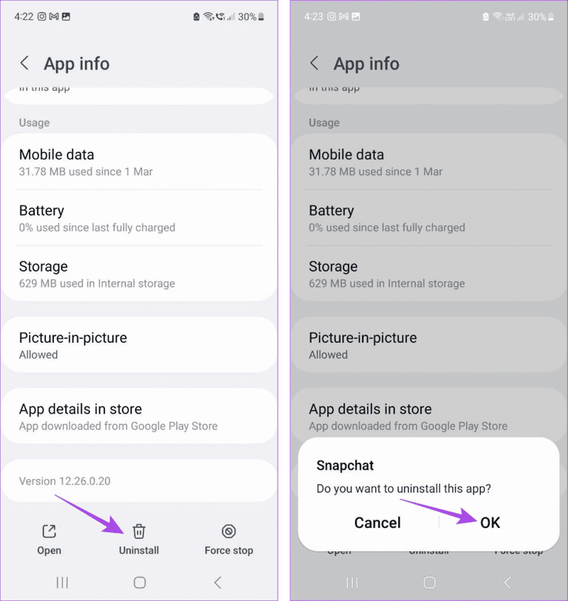 Uninstall-Snapchat-on-Android-1 8 طرق لإصلاح عدم عمل صوت Snapchat على التطبيق