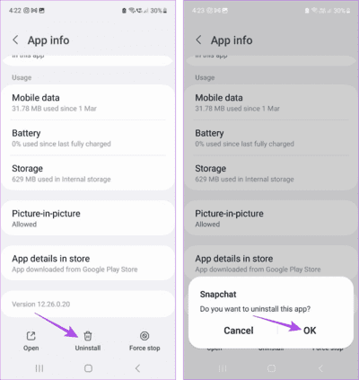 Uninstall-Snapchat-on-Android 9 طرق لإصلاح ظهور خطأ "فشل الإرسال" في Snapchat  على Android و iPhone